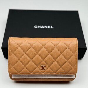 Brand New Classic Chanel Wallet on Chain - Caviar Leather Beige w/Gold NWT!